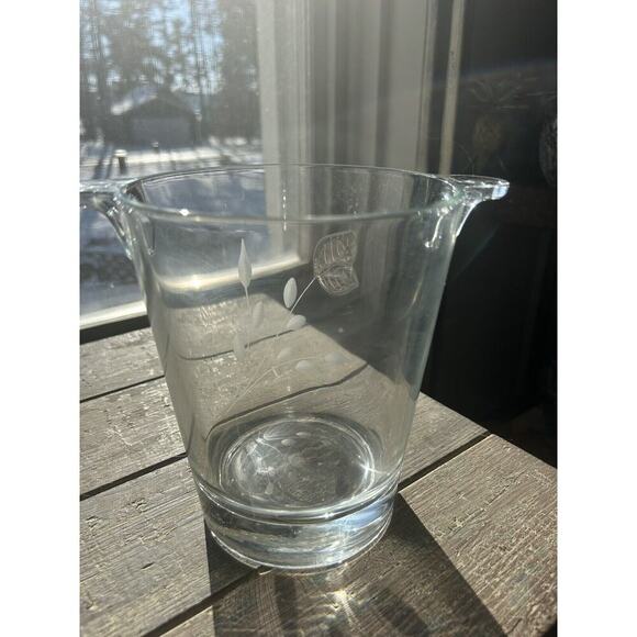 Vintage Cristal Mode Ice Bucket Hand Crafted Italy Silver Leaf Etched Glass - Picture 11 of 13